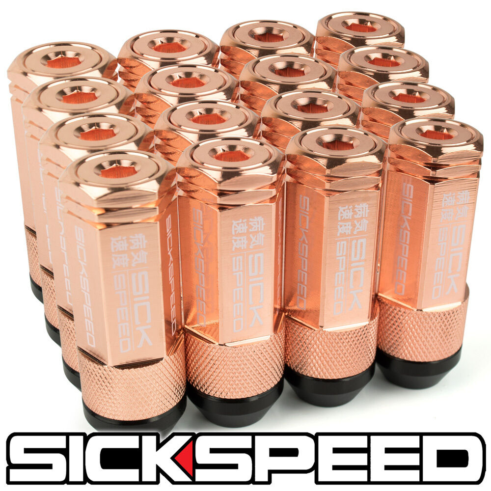 SICKSPEED 16PC ROSE GOLD CAPPED ALUMINUM EXTENDED 50MM 3 PC LUG NUTS 12X1.25 N11