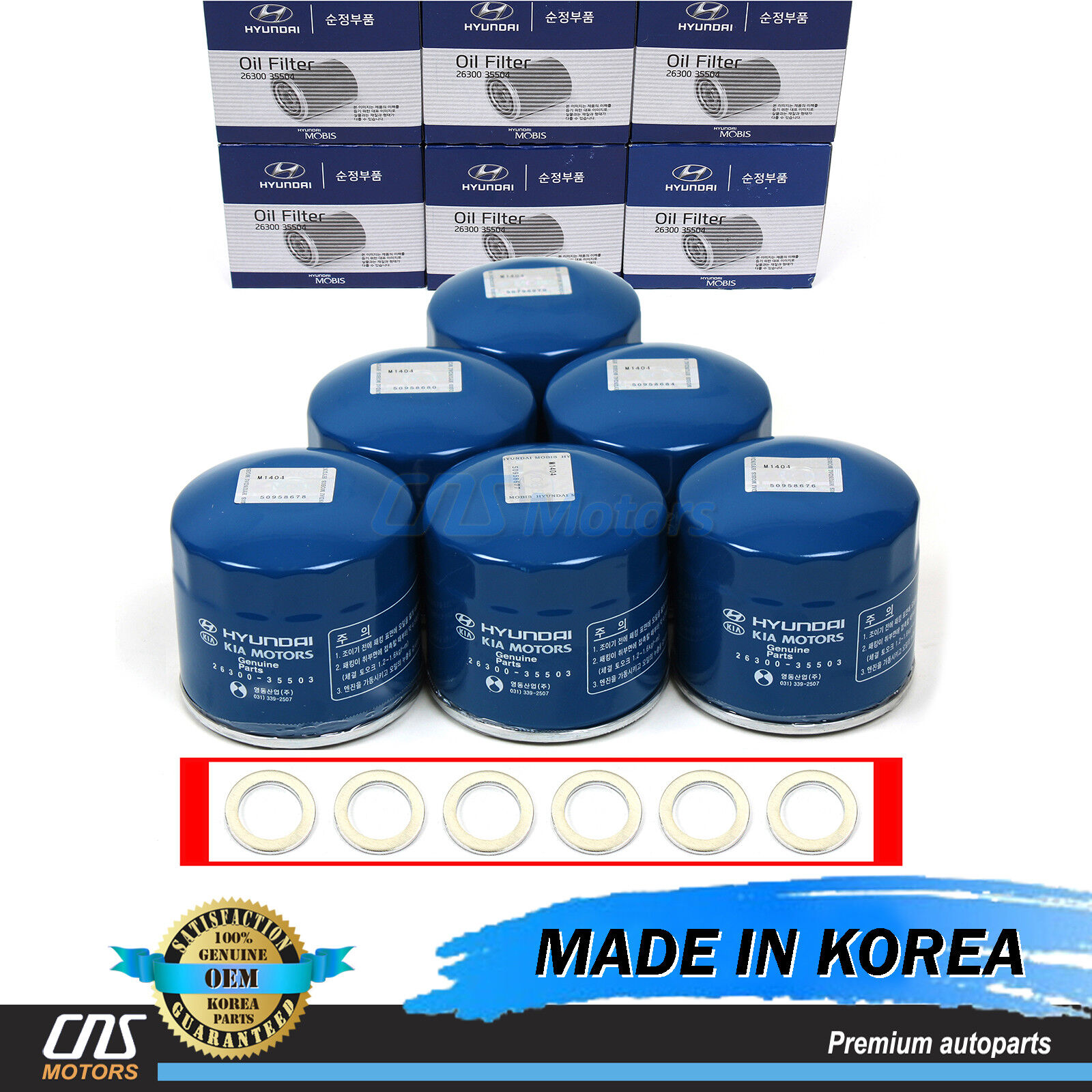 GENUINE Oil Filters w/ Washers 6PACK for Hyundai Kia 26300 35503⭐⭐⭐⭐⭐