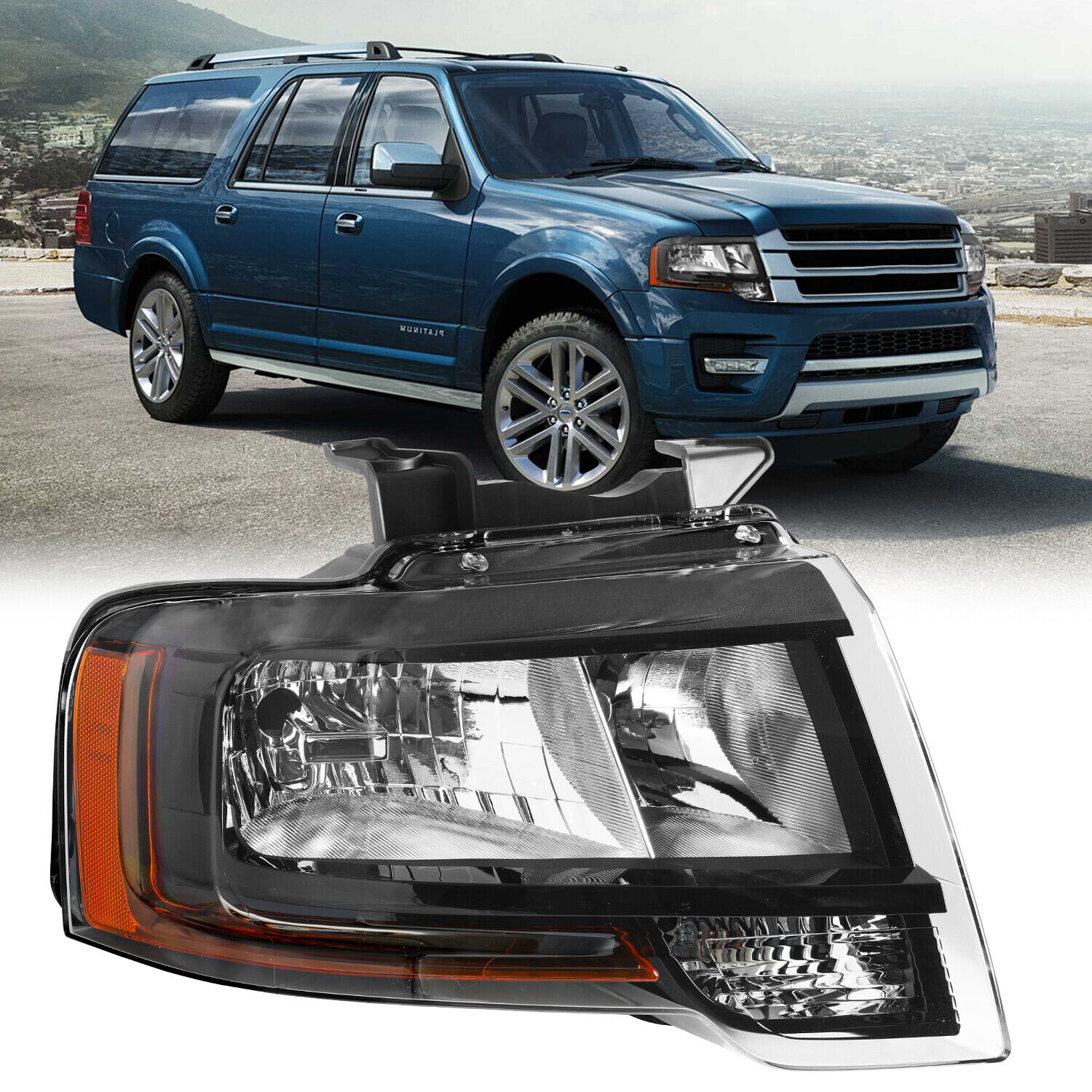 For 2015-2017 Ford Expedition Black With Complex Reflect Right Side Headlight RH
