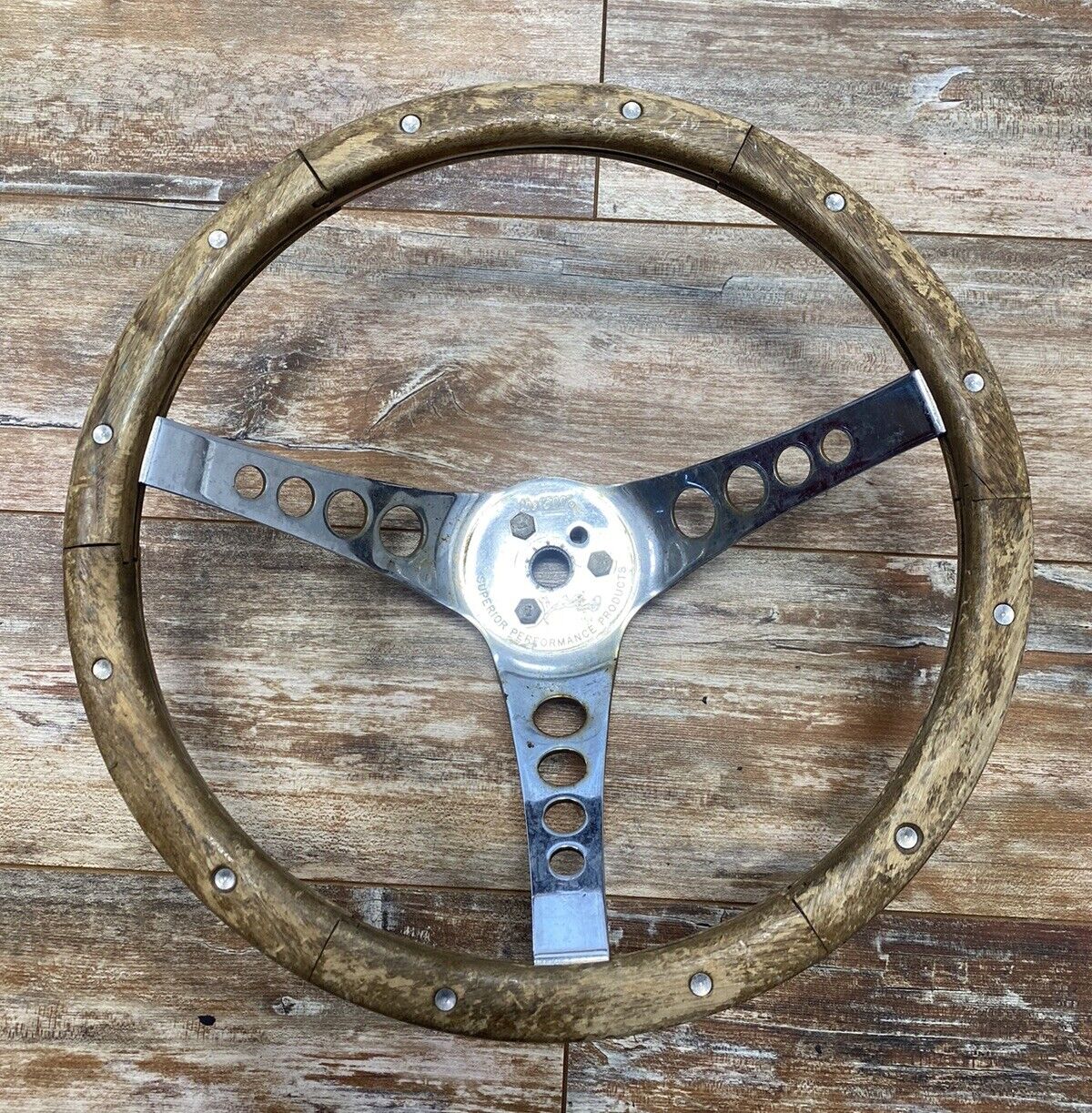 VTG “the 500” Superior Performance Products Flat WOOD STEERING WHEEL Hot Rat Rod