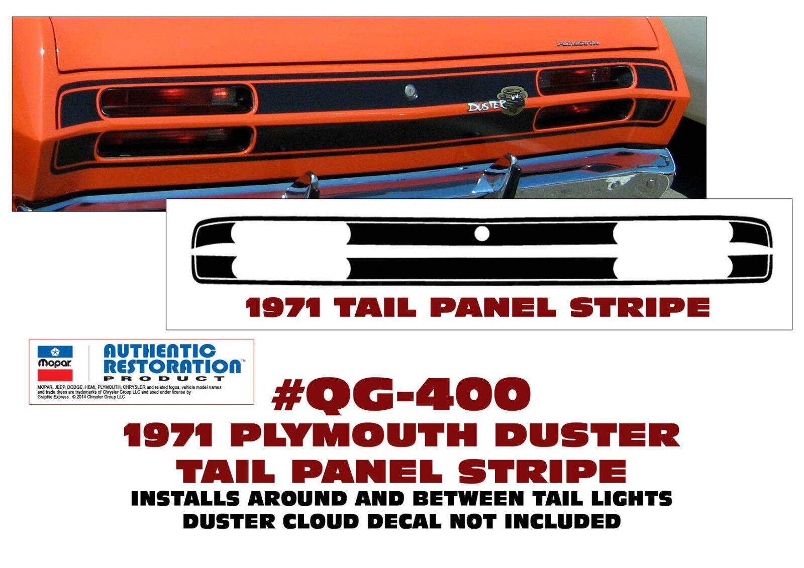 QG-400 1971 PLYMOUTH DUSTER - TAIL PANEL STRIPE DECAL KIT