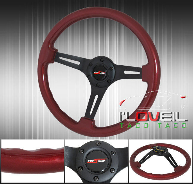 Red Wood Black Center Streak Godsnow Logo Badge Steering Wheel Horn Button