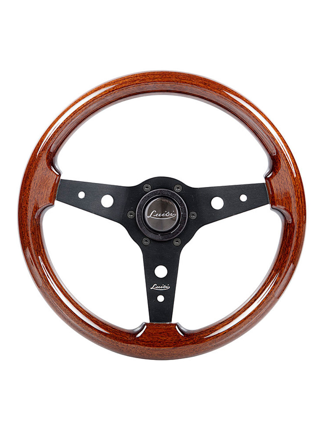 Luisi Italy Vintage Steering Wheel Montreal Mahogany Wood Black Spokes 340mm
