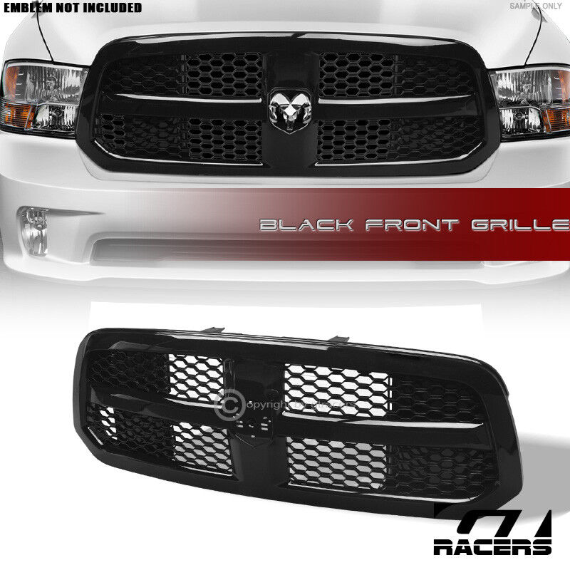 For 2013-2018 Dodge Ram 1500 Glossy Black Oe Honeycomb Mesh Front Bumper Grille