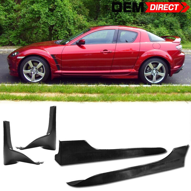 For 04-10 Mazda Rx8 Rx-8 OE Style PU Front Mud Flaps Splash Guards + Side Skirts