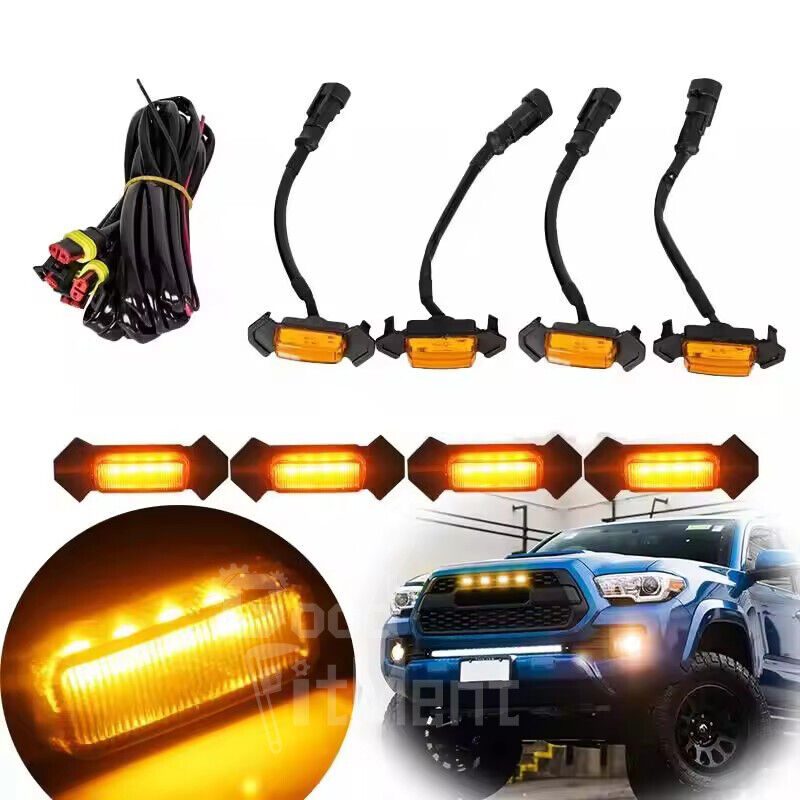 For Toyota Tacoma 4pcs Raptor Style Amber Grille LED Grill Light DRL Hoop Lamp