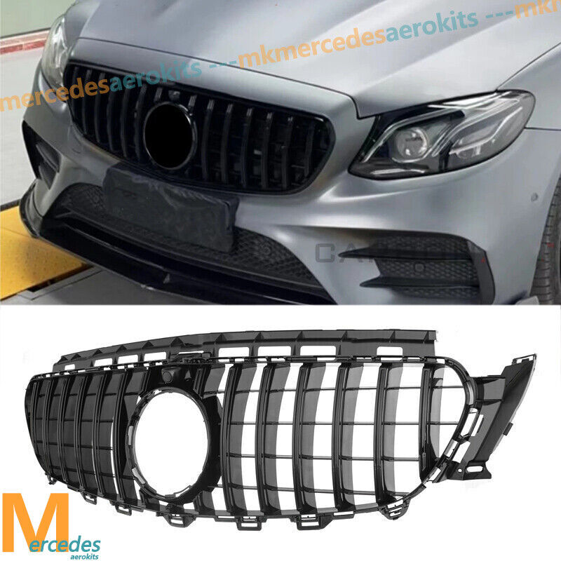 Gloss Black GT R Grille W/ CAMERA HOLE For Mercedes Benz W213 E-CLASS 2016-2020