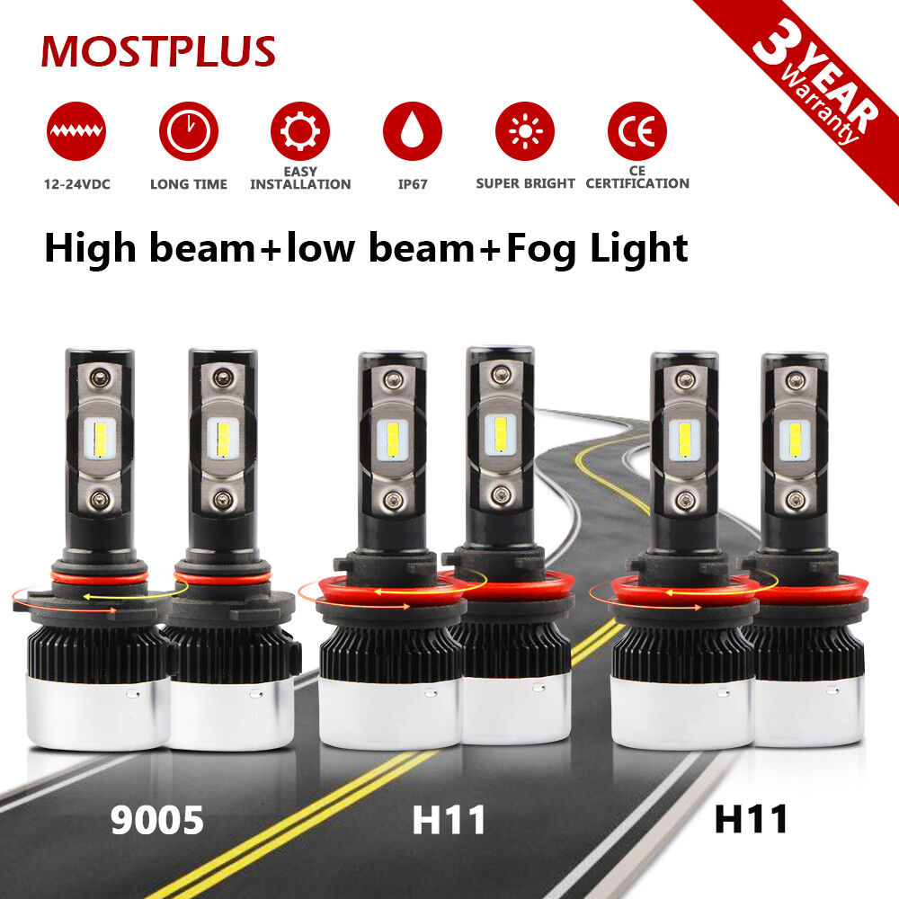 MOSTPLUS 6PCS 9005+H11+H11 Total 180w LED Headlights 6000K Hi/Low Beam+Fog Light