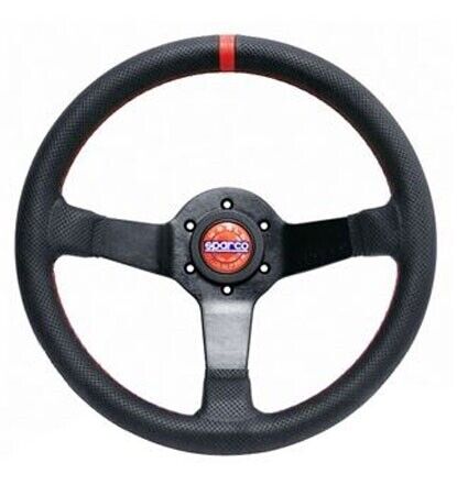 Sparco Champion Steering Wheel 330mm Dia. 66mm Dish Perforated Leather, Red Stit