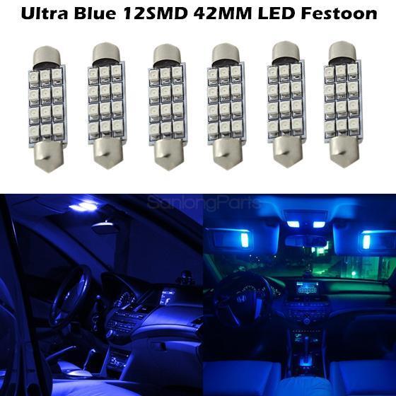 6x USA Xenon Blue 5050 LED Festoon 12SMD Car Bulb 42MM Dome Map Interior Light