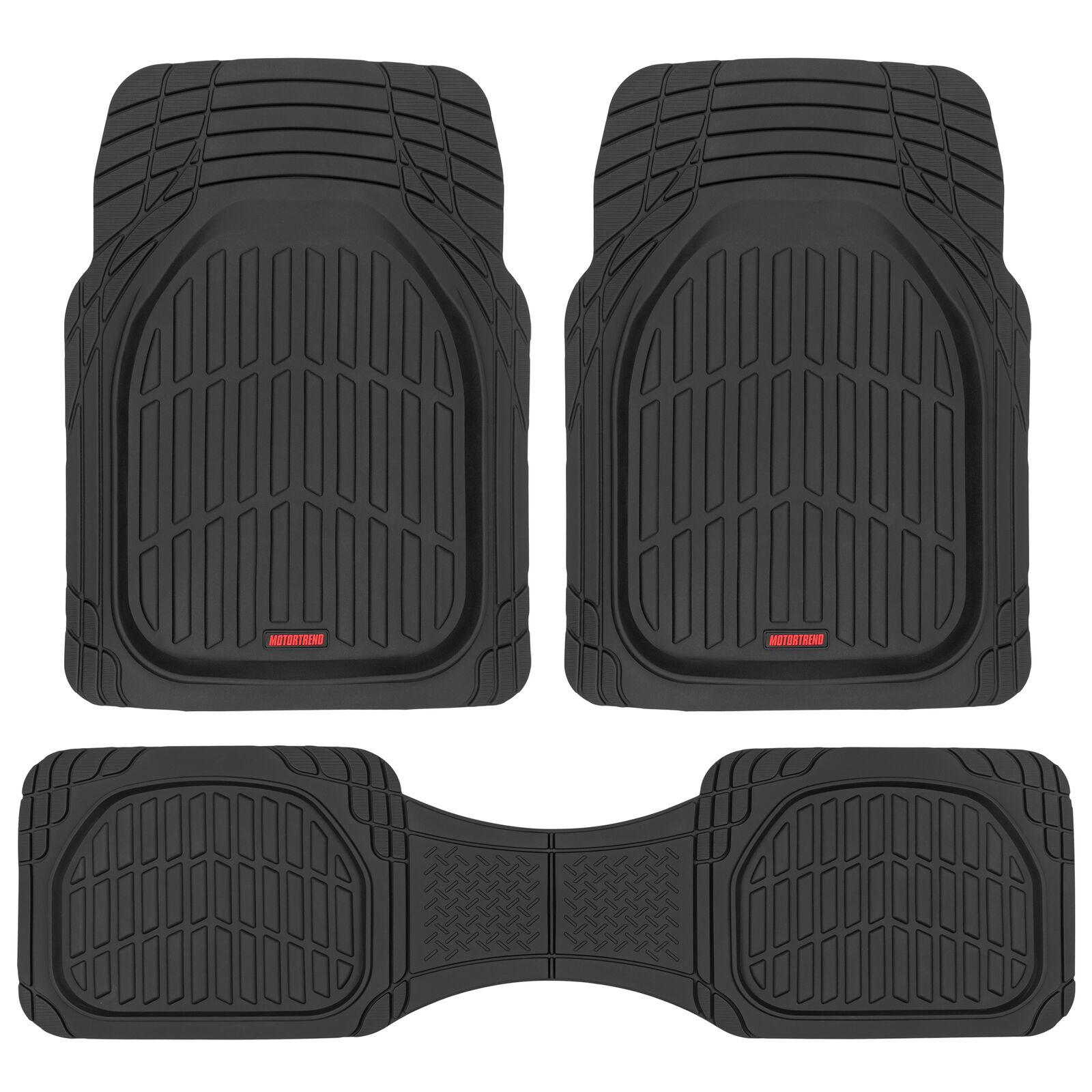 Motor Trend FlexTough 3pc Rubber Car Floor Mats - Thick Heavy Duty All Weather