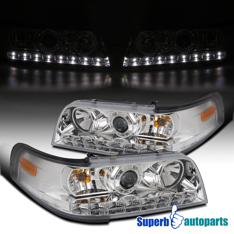 For 1998-2011 Ford Crown Victoria SMD LED Halo Headlights Head Lamps