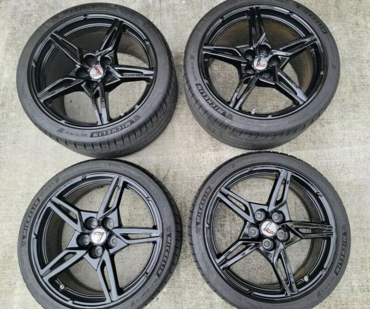 2022 Corvette C8 Z51 Open Spoke Gloss Black Wheels Rims Tires NOTPMS Factory OEM