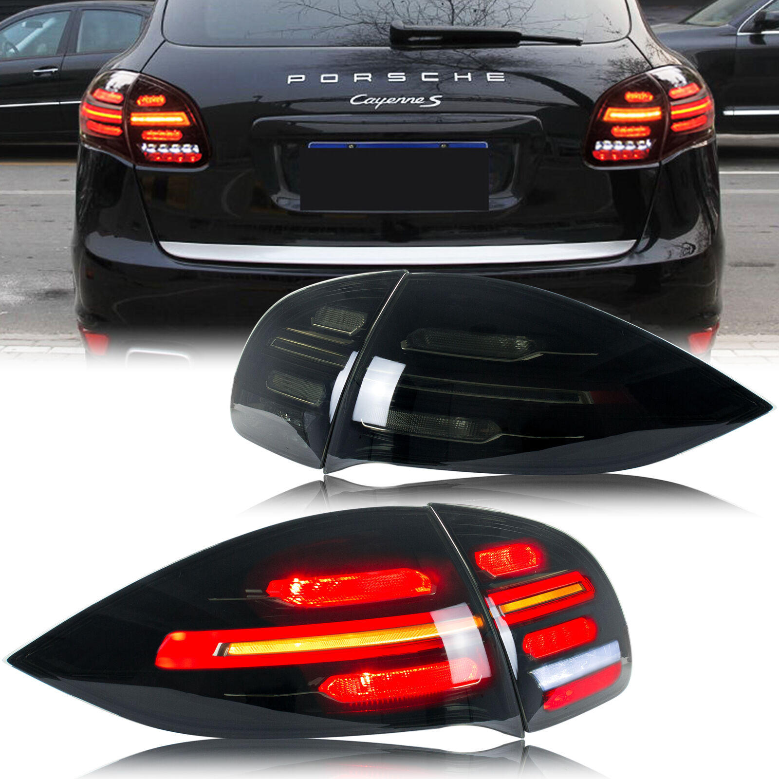 LED Black  Tail Lights for Porsche Cayenne 2011-2014 958 Sequential Rear Lamps