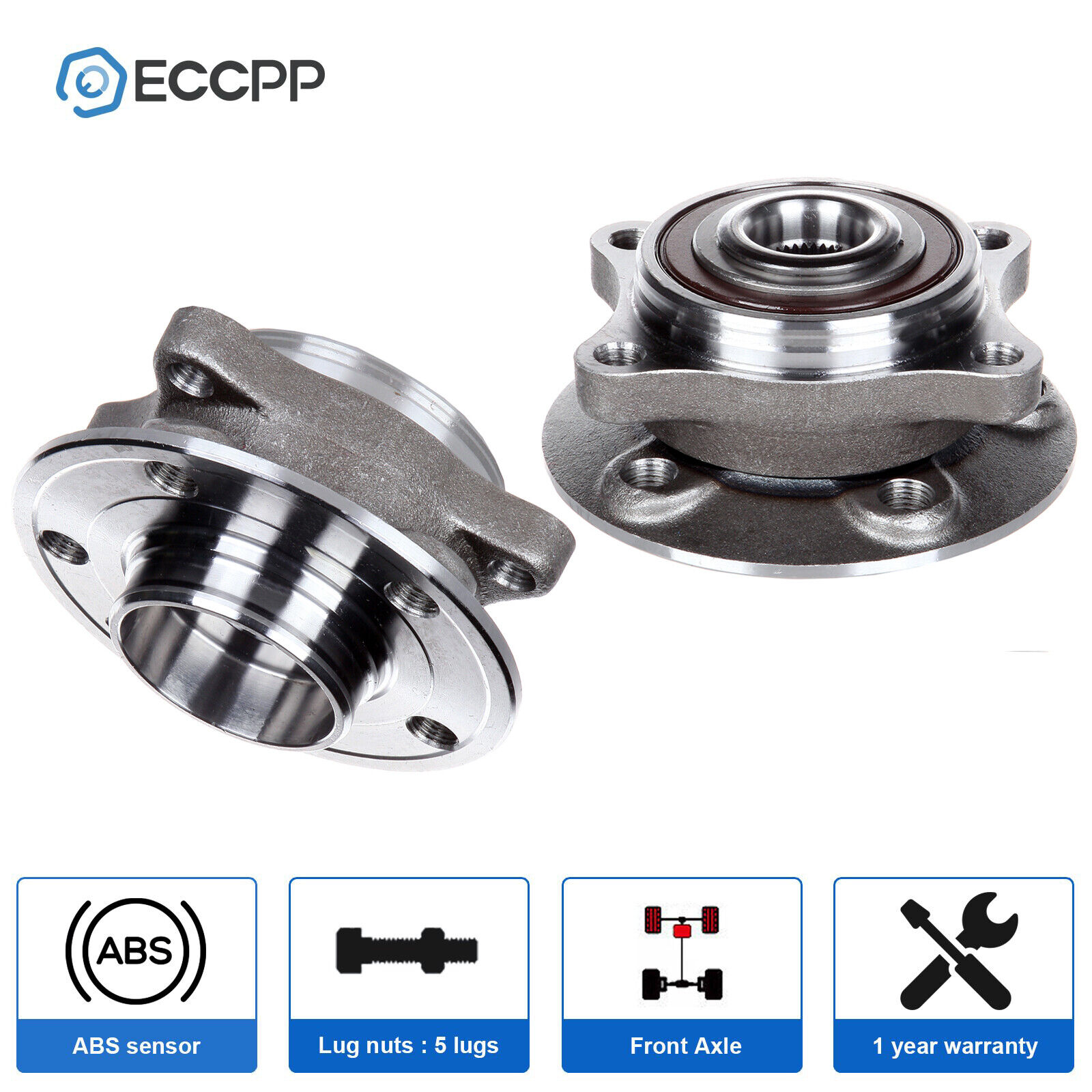 2Pcs Wheel Hub Bearings Assembly Front For Volvo S60 S80 V70 XC70 5 Lug Non-ABS