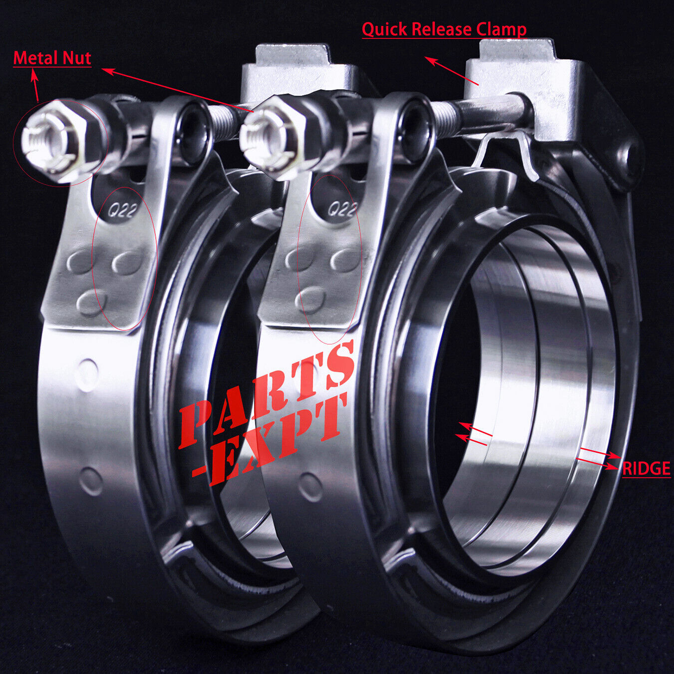 2X 2.25inch Stainless Steel Quick Release V-Band Clamp Flange for 2 1/4 Exhaust