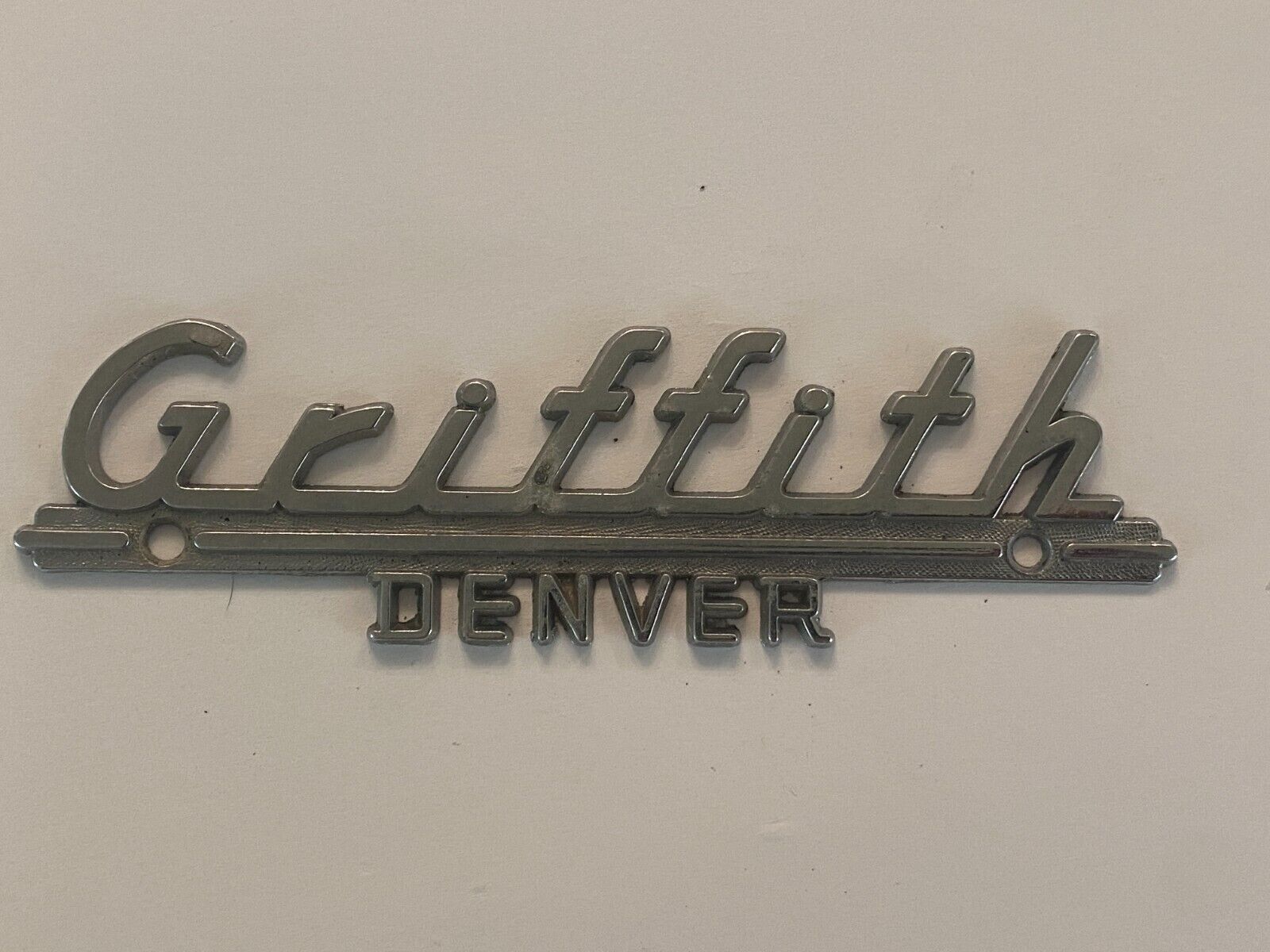 Vintage Griffith Plymouth Denver Colorado Metal Dealer Badge Emblem Tag Trunk