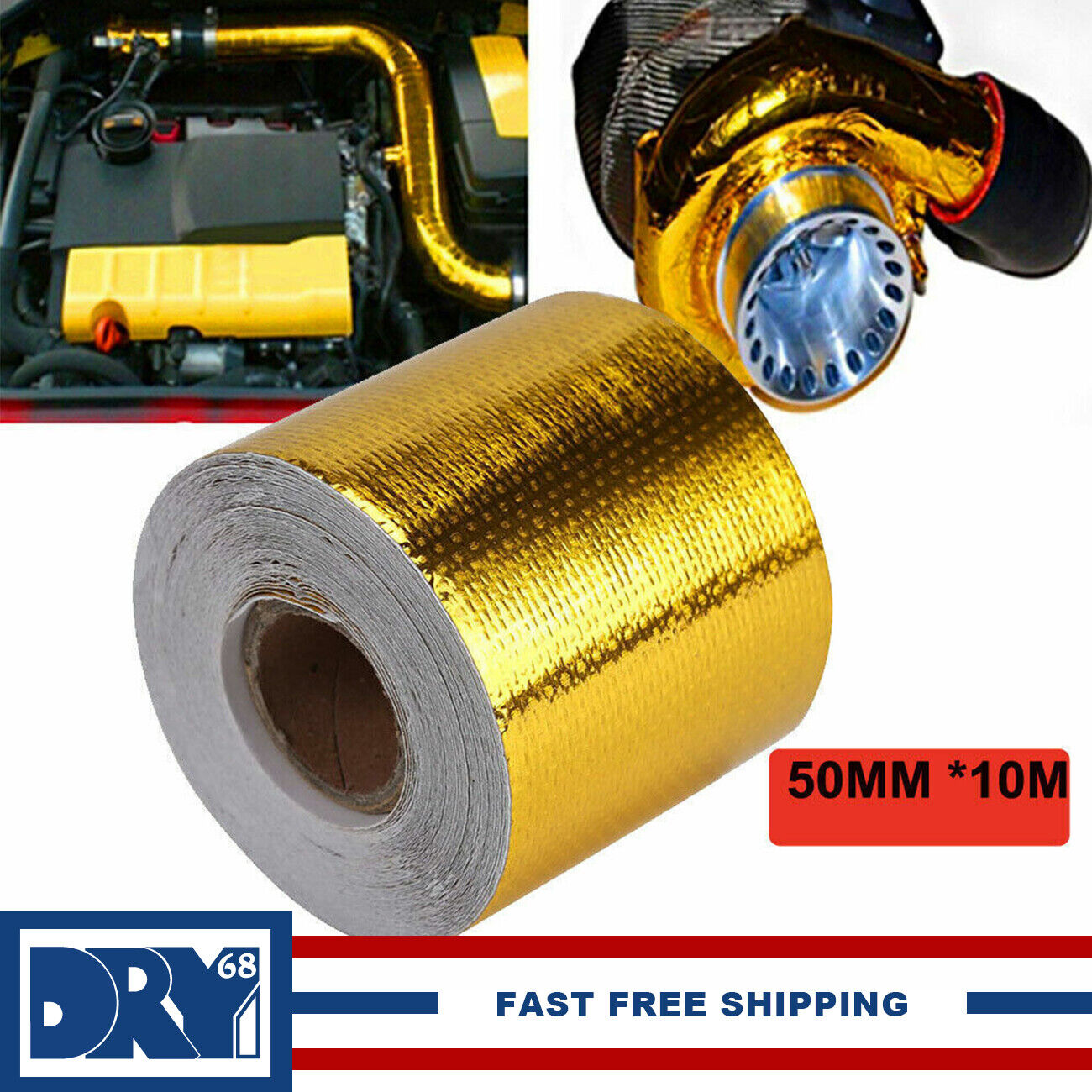 Car 1200°f Continuous Gold Reflective Heat Shield Self Adhesive Wrap Tape 2