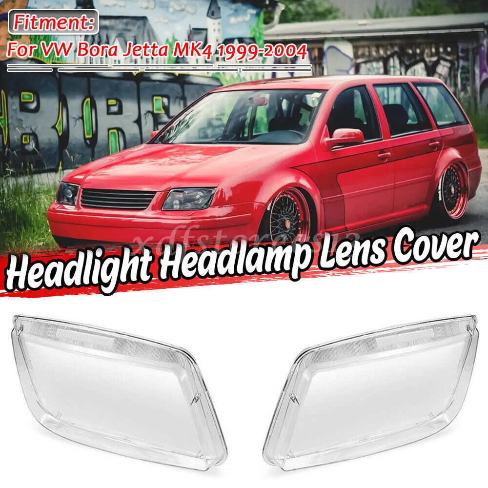Left+Right Headlight Headlamp Lens Cover Replacement For VW Bora Jetta MK4 99-04