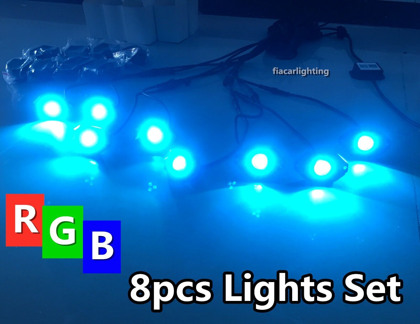 JHB 8Pods Set Bluetooth RGB Color Changing LED Rock Lights for Santoys Car Truck