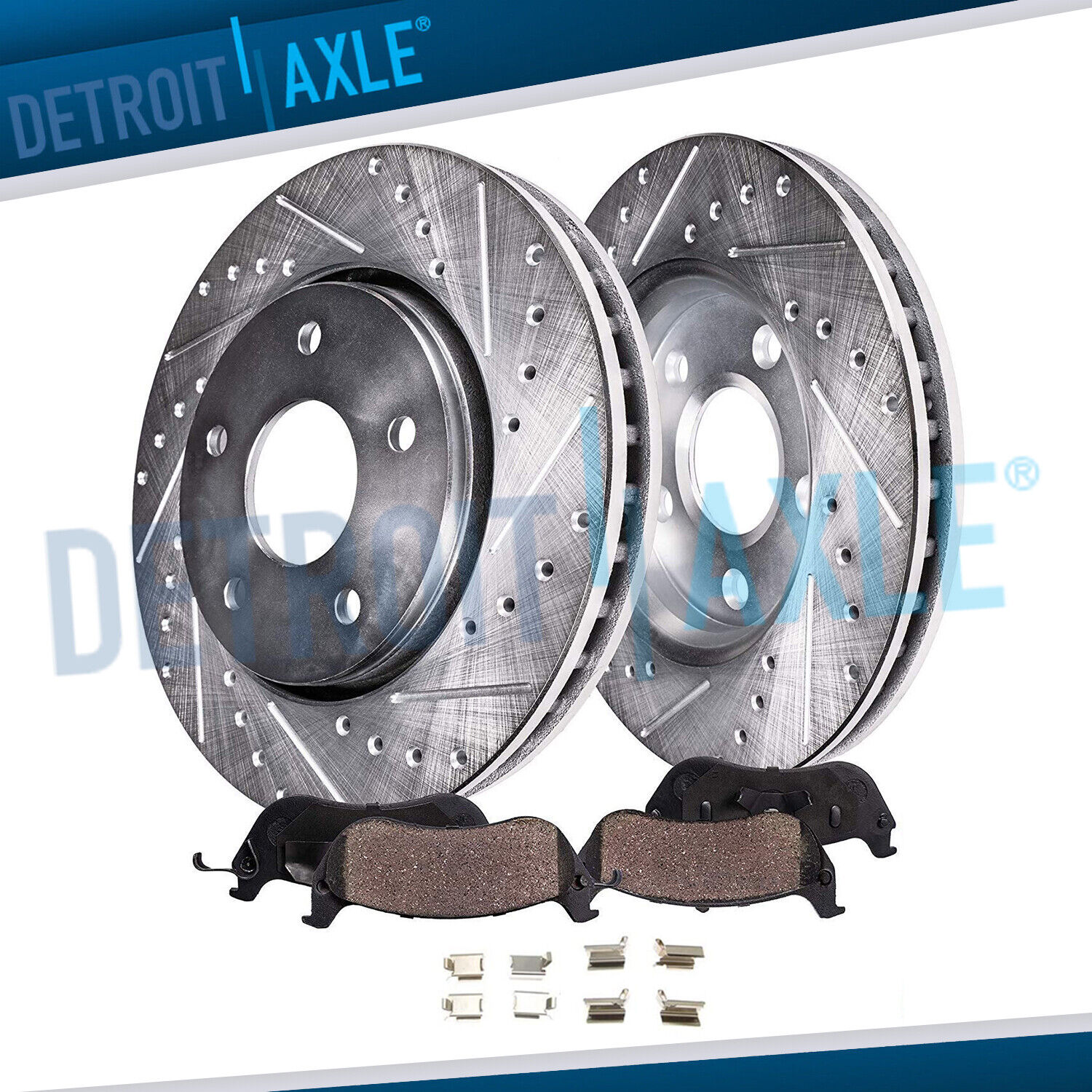 Front Drilled Rotors + Brake Pads for Chrysler Town & Country Volkswagen Routan
