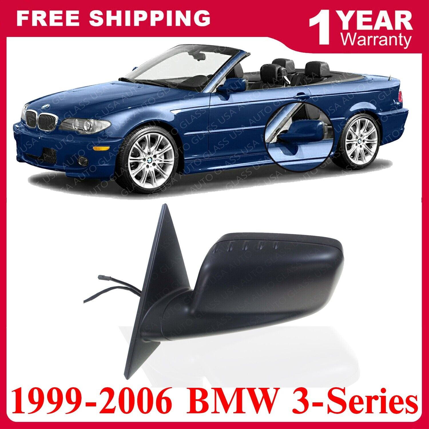 Power Mirror Driver Side For 1999-2006 BMW 330Ci 325Ci 323i 328i 323Ci 328Ci