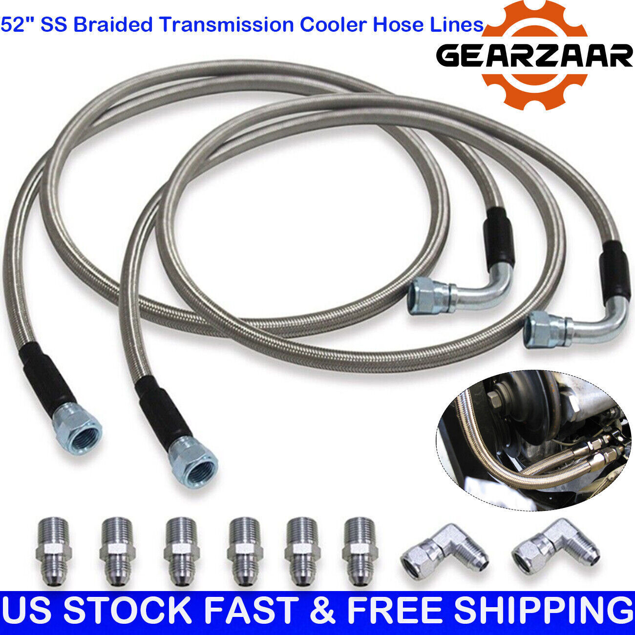 SS Braided Transmission Cooler Hose lines Fittings TH350 700R4 TH400 52\