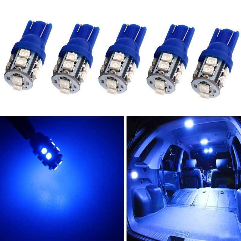 5x Blue T10 921 License Plate Interior 10LED SMD Light Bulbs 194 168 912 921 W5W