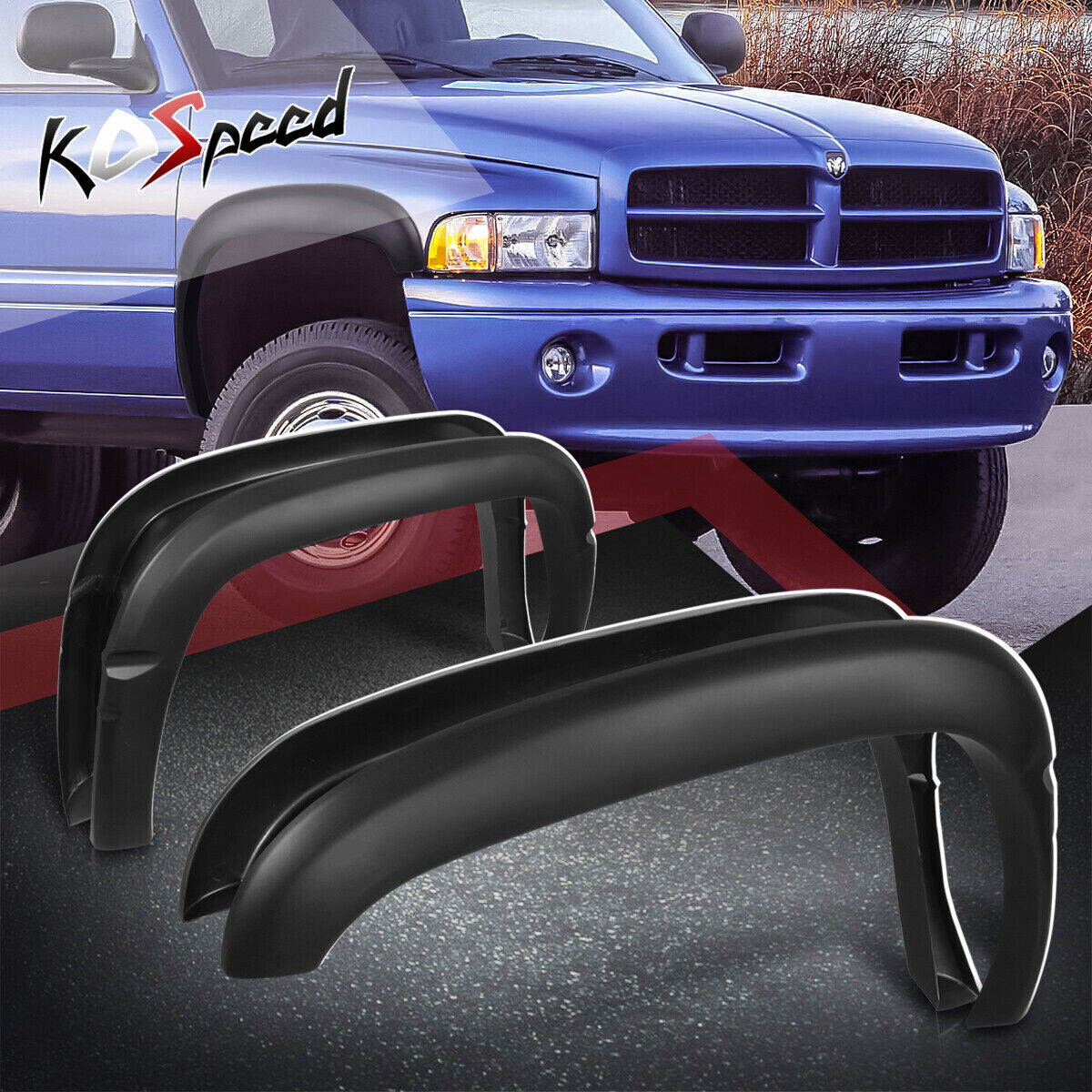 4x Paintable Factory Style ABS Wheel Fender Flares for 94-02 Dodge Ram Pickup