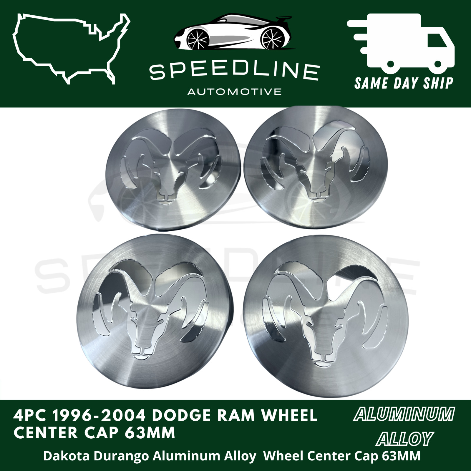 4PC 1996-2004 Dodge Ram Dakota Durango Aluminum Alloy Wheel Center Cap 63Mm