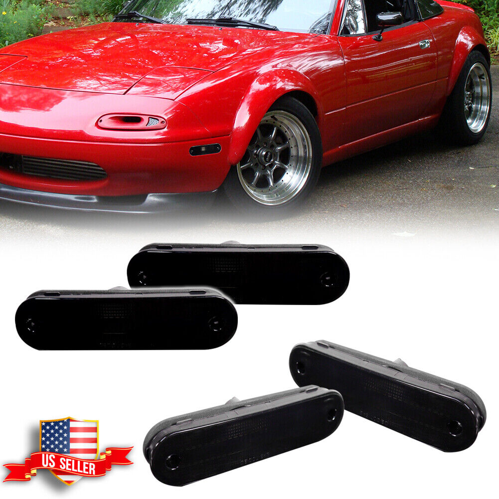 4PCS Smoked Front & Rear Side Marker Lights Lamps For 1990-2005 Mazda Miata MX-5