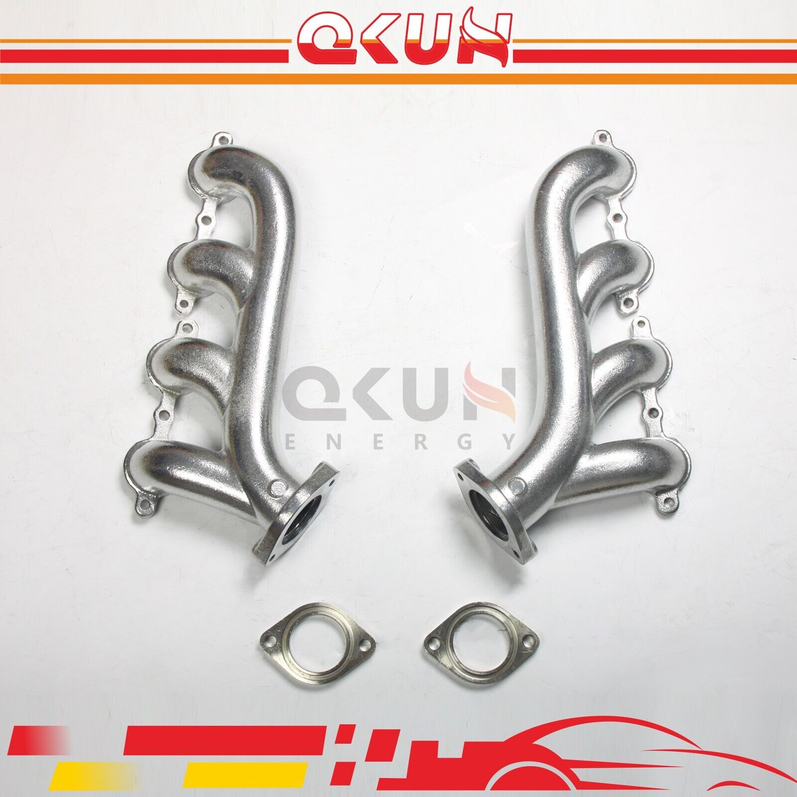 FOR LS FLOWTECH SILVER CERAMIC 2.25 IN OUTLETS SWAP EXHAUST MANIFOLDS