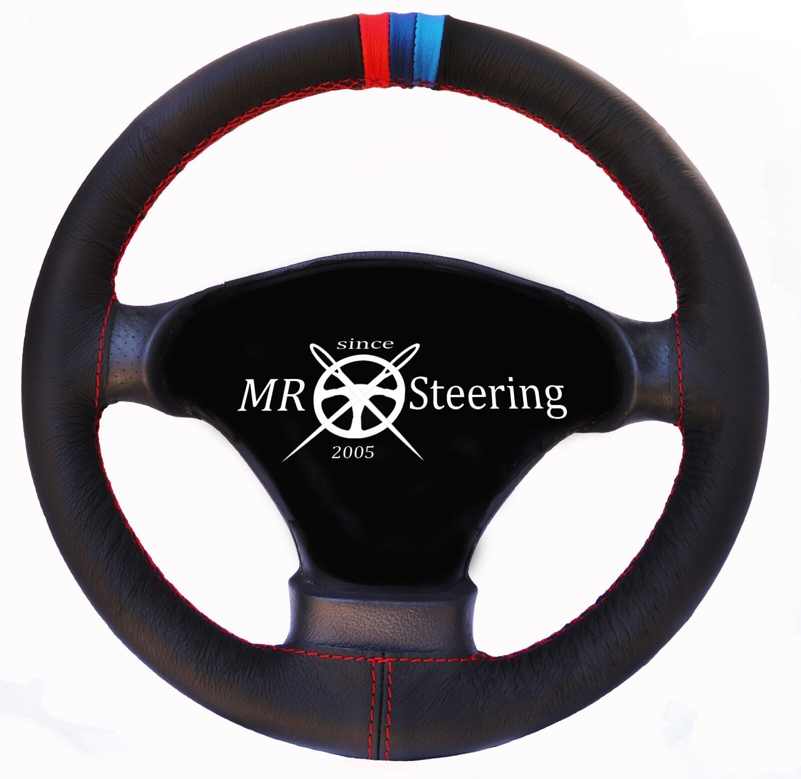 FOR BMW E36 3 SERIES BLACK REAL LEATHER STEERING WHEEL COVER M3 STRIPES 91-02