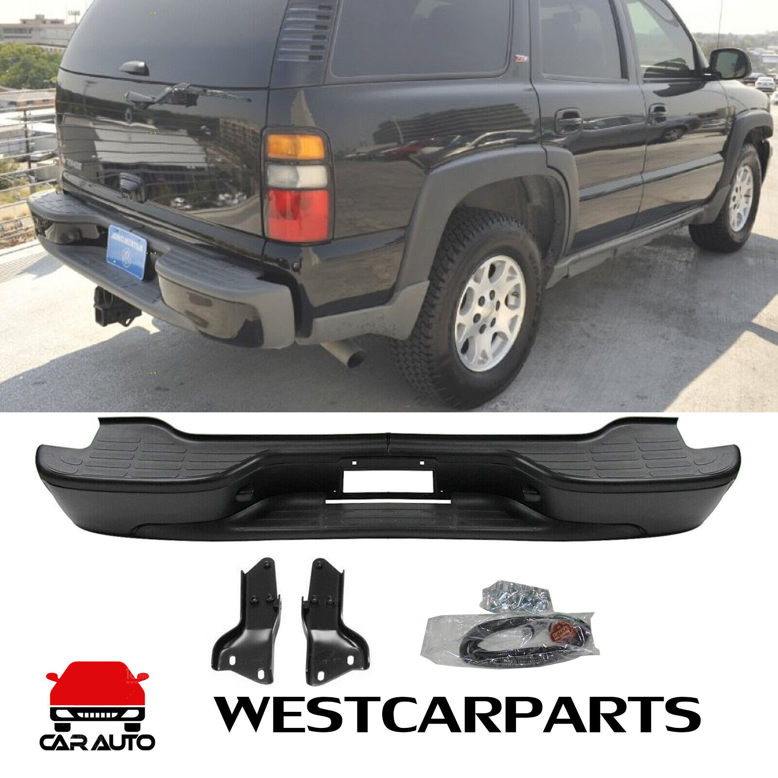 Complete Black Rear Bumper Assembly For 00-06 Chevy Tahoe Suburban GMC Yukon XL