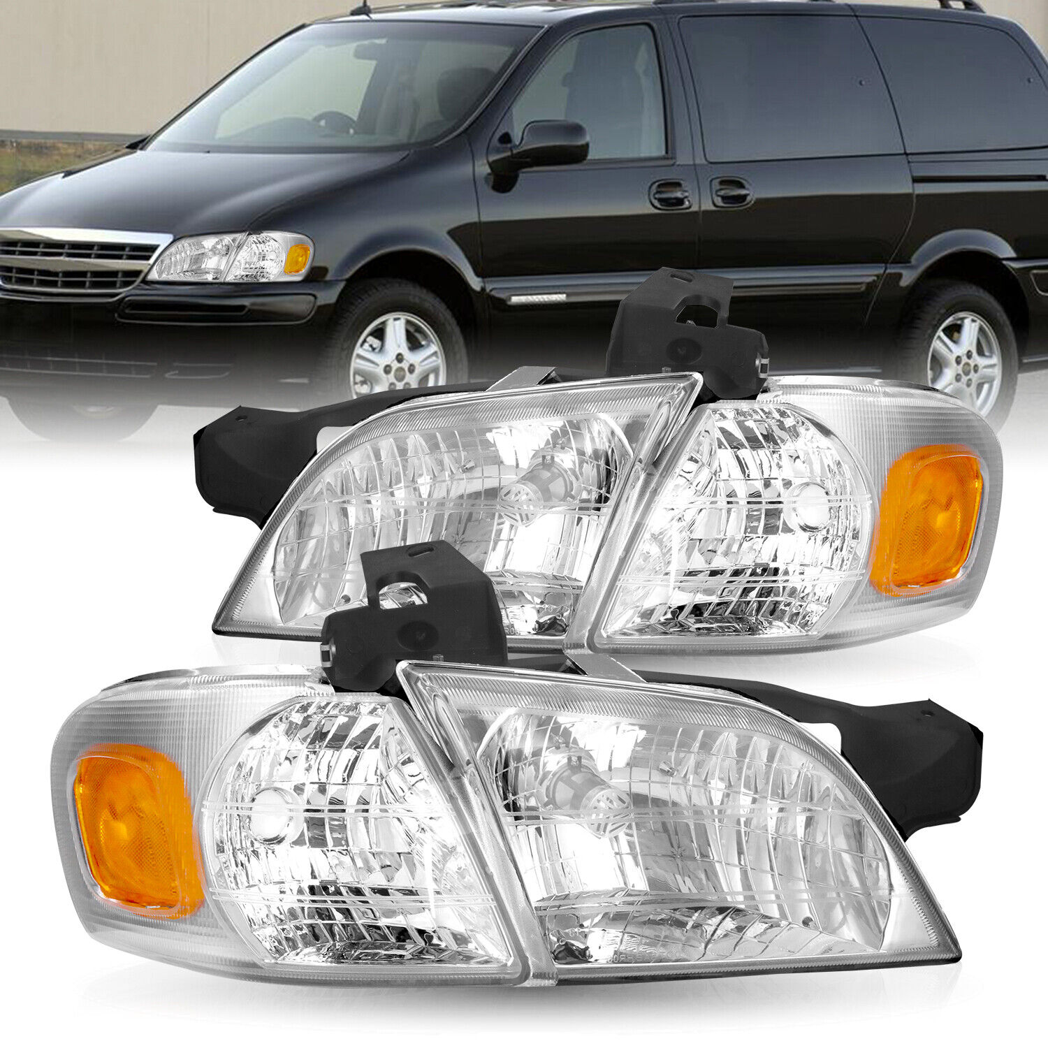 For 1997-2005 Montana Chevy Venture Chrome Headlights 97-05 pairs Headlamps