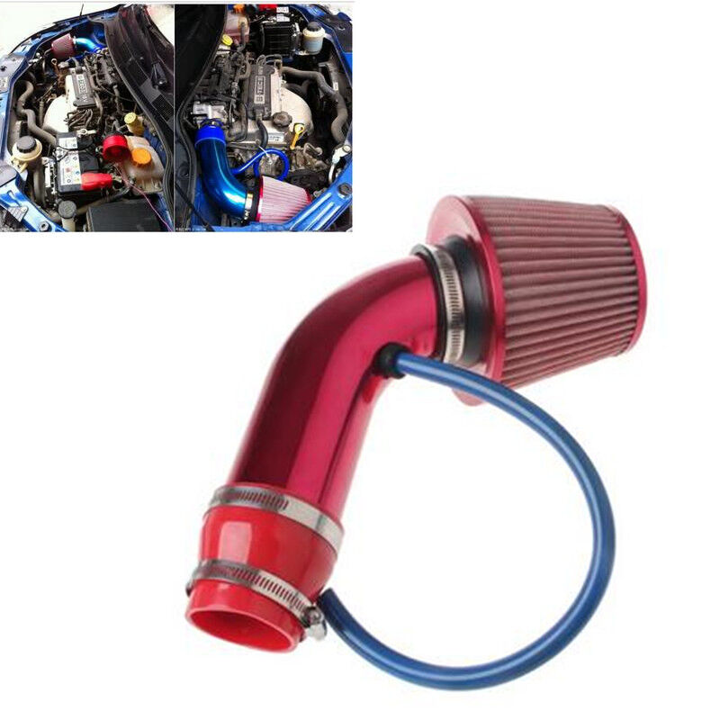 Red 3'' Car Cold Air Intake System Turbo Induction Pipe Tube + Cone Air Filter