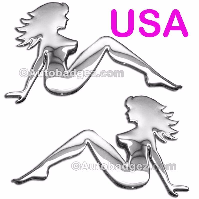 2 - Naked Sexy Trucker Lady Girl Woman Silhouette Badges Emblems LADY Left Right