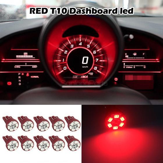 10x Red Gauge Cluster Instrumental Speedometer Lights T10 168 194 LED Bulbs