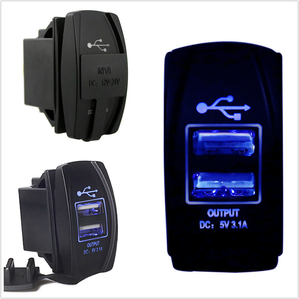 Waterproof Blue Light Charger Carling ARB Rocker Switch Dual USB Power CAR/Boat