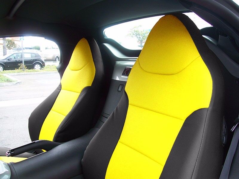 PONTIAC SOLSTICE 2006-2009 BLACK/YELLOW S.LEATHER CUSTOM MADE FRONT SEAT COVER