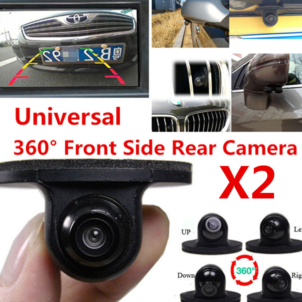 2x 360 Degree Waterproof Car Front Side Rear View Reverse Backup Camera Parking