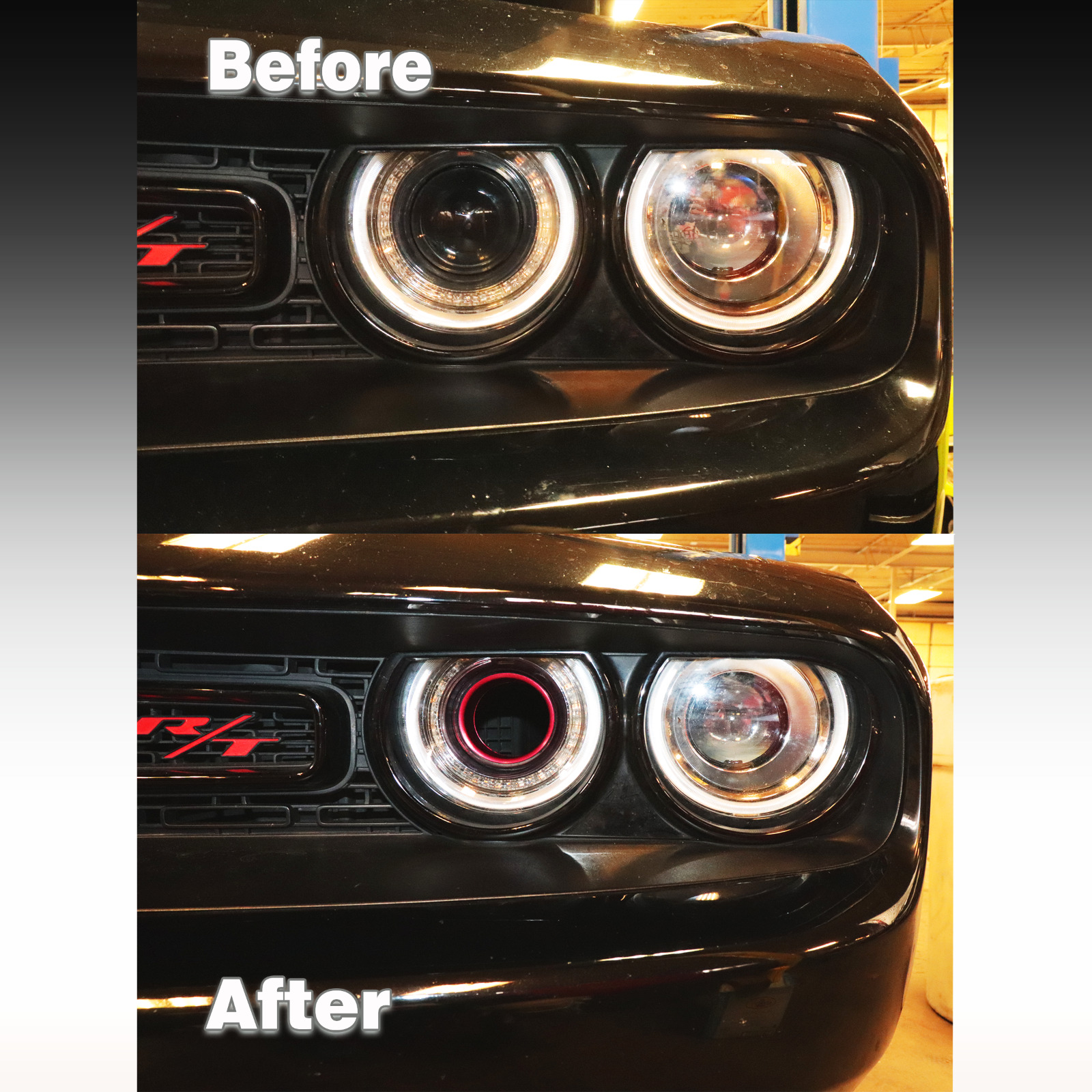 Dodge Challenger Head Light Intake Ring Color Matched PX8 Pitch Black