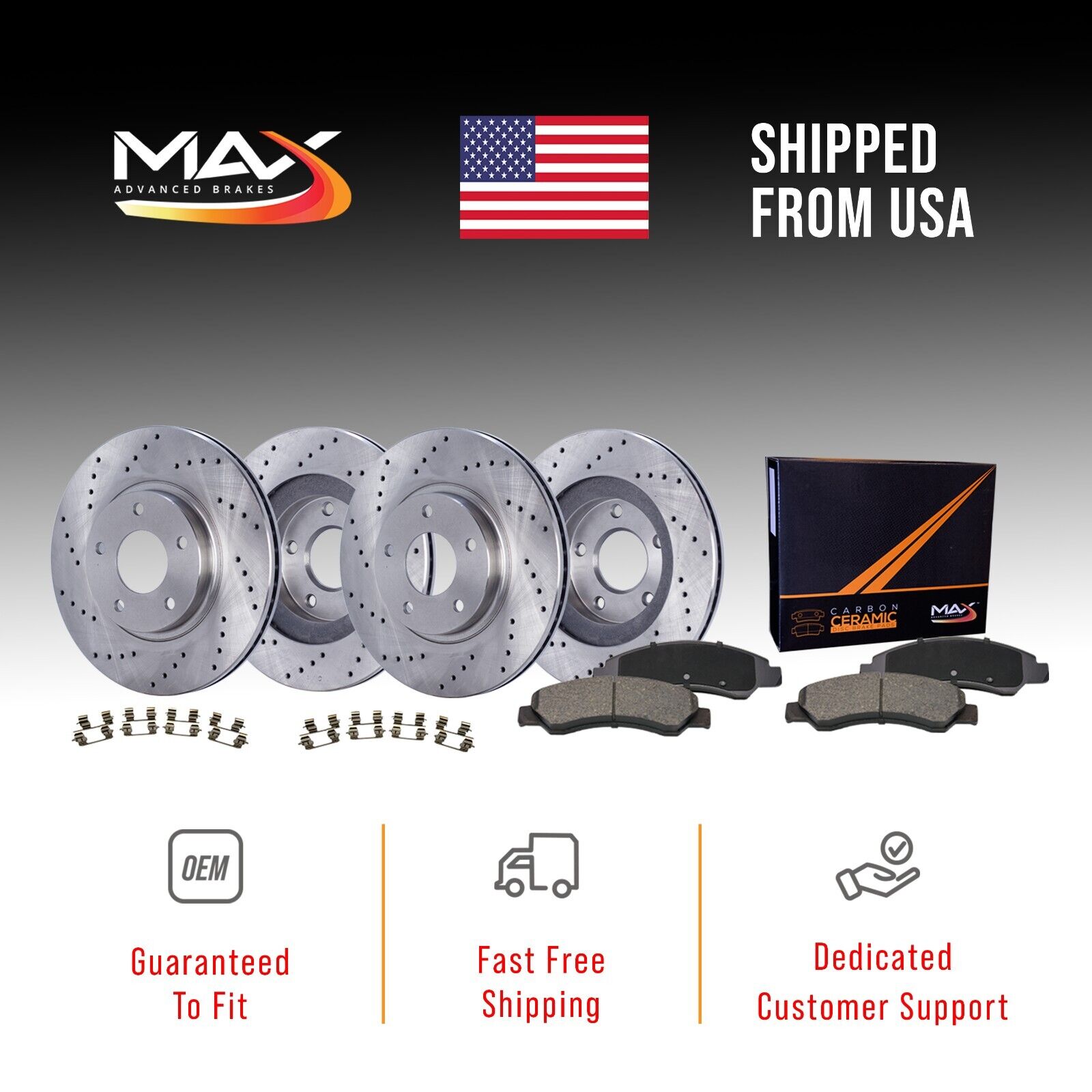 Max Advanced Brakes Premium XD Cross-Drill F+R Rotors w/C\'mc Brake Pads KT149623