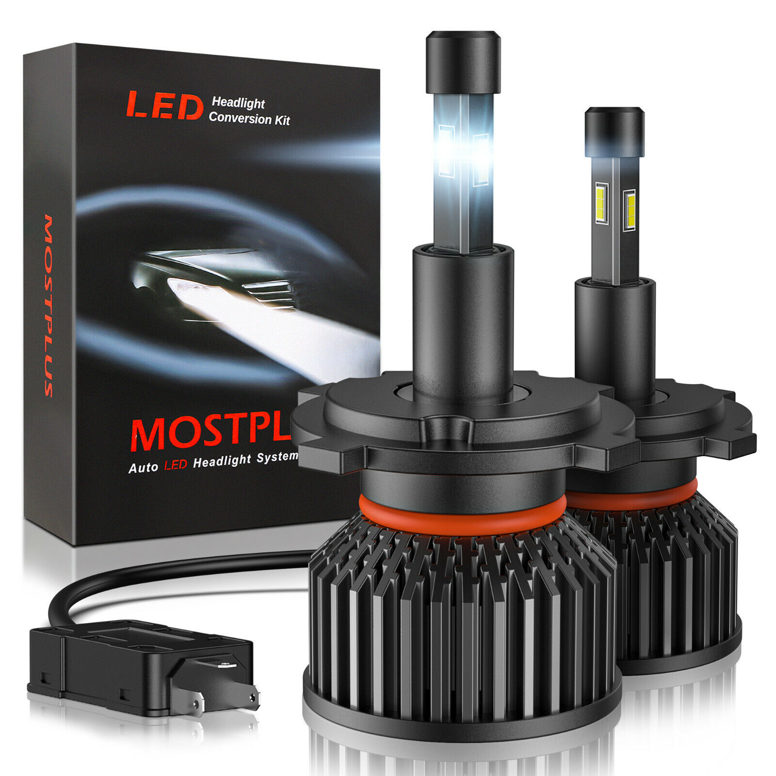 MOSTPLUS 130W 13000LM 4 Sides LED Headlight H4 9003 High/Low Beams 6000K Bulbs
