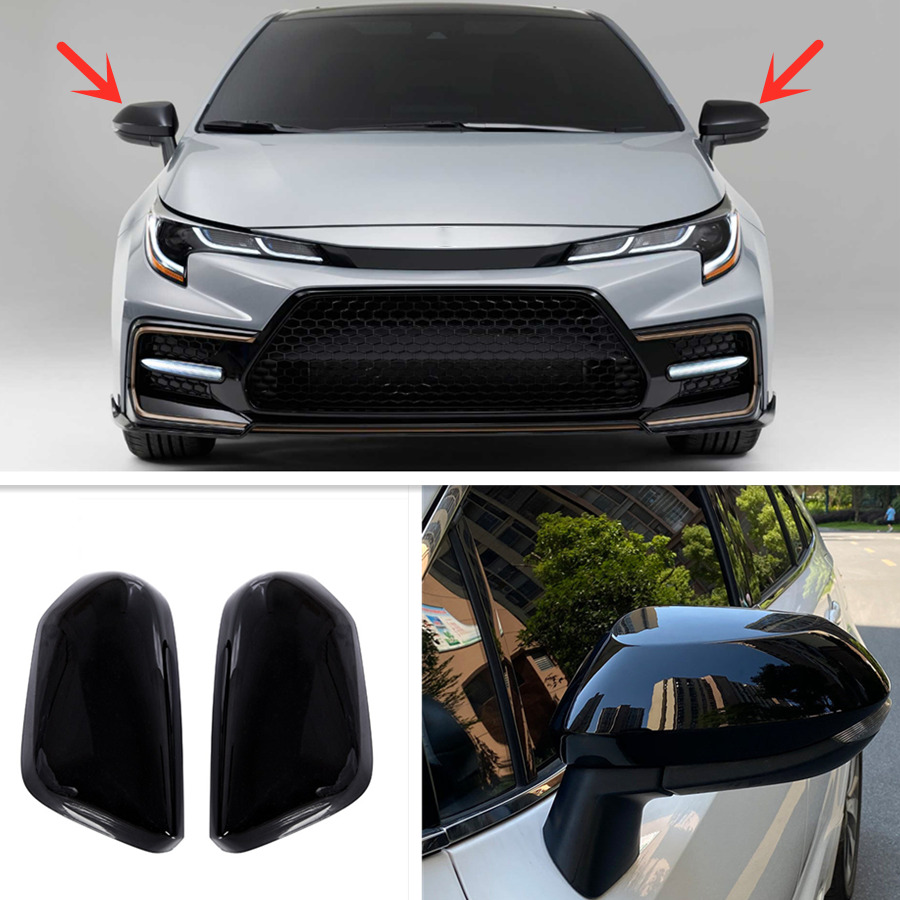 For Toyota Corolla 2019-22 Glossy black Side Door Rearview Mirror Cover Trim Cap