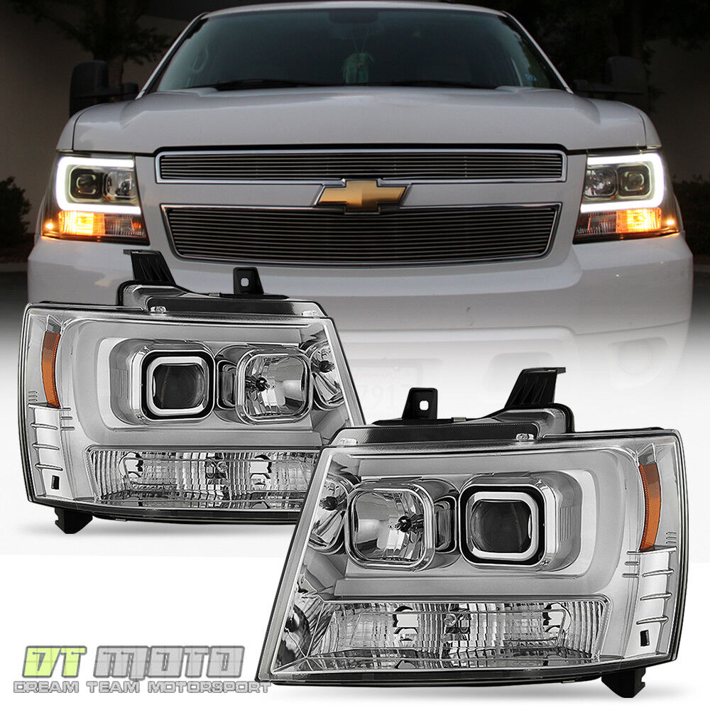 2007-2014 Chevy Suburban Tahoe Avalanche [LED Tube DRL] Projector Headlights Set