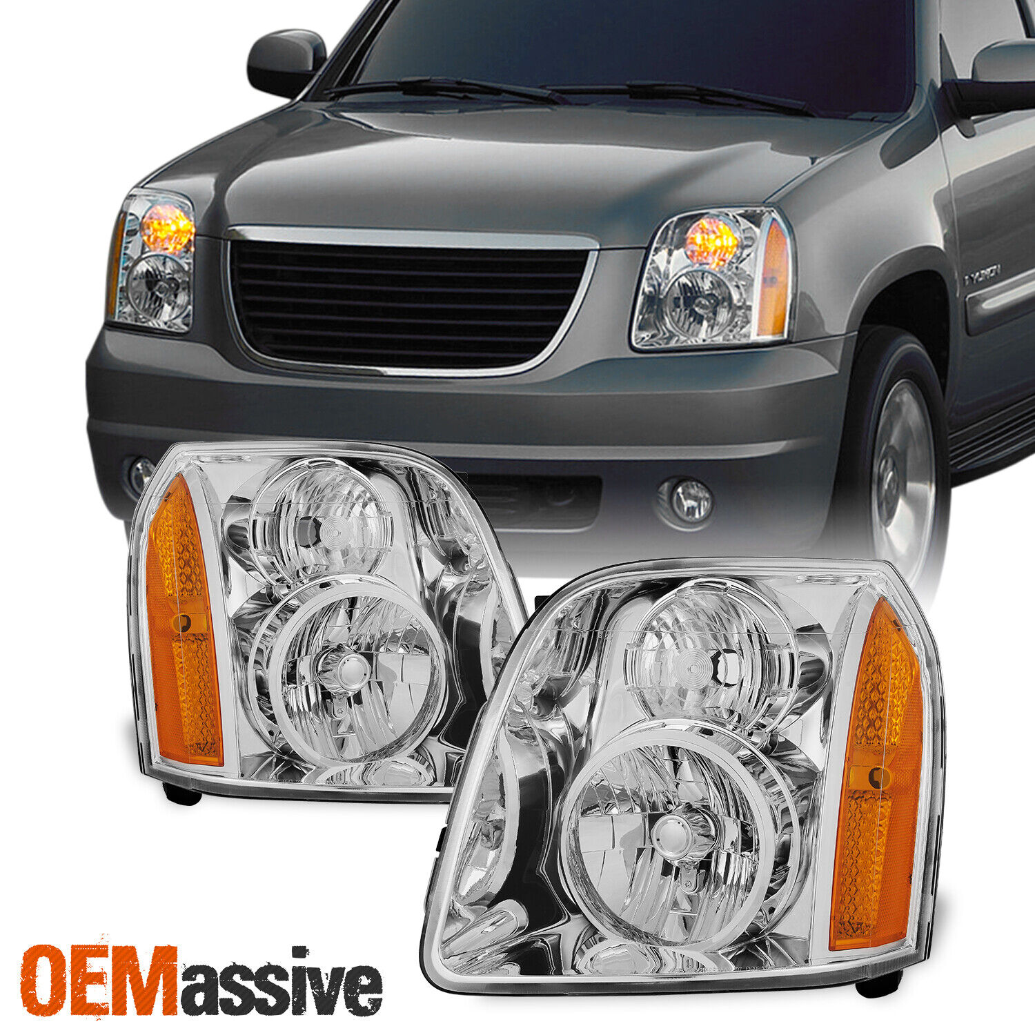 Fit 2007-2014 GMC Yukon/XL/Hybrid Replacement Headlights Headlamps Left+Right