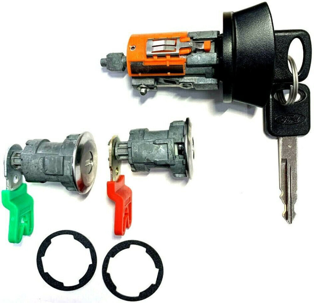 Ford Ignition Switch Lock Cylinder + Pair (2) Door Lock Cylinder W/2 Logo Keys