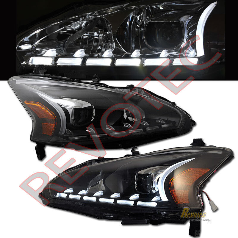 Black LED Bar Projector Headlights For 2013-2015 Nissan Altima Sedan 4Dr