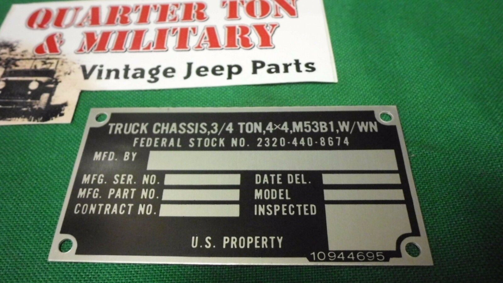 Dodge M37 M53B1 Chassis truck Nominclature plate W/Win (P8)